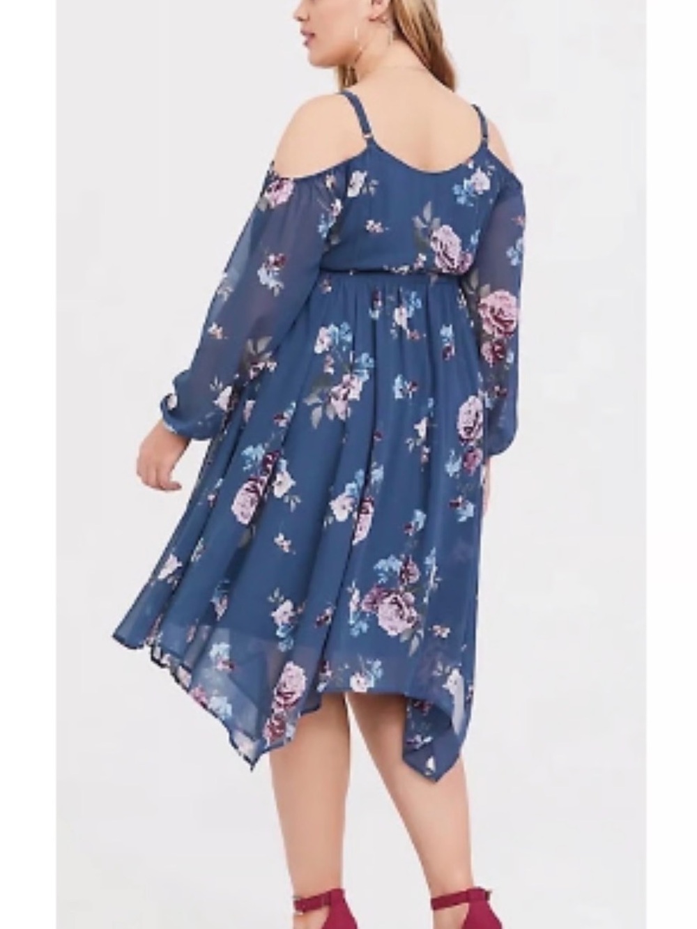 Torrid Blue Floral Cold Shoulder Dress - Picture 2 of 5